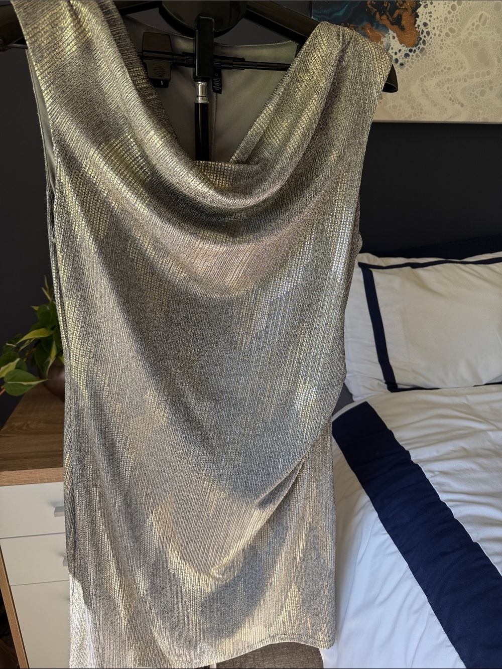 White House Black Market Silver Metallic Dress like new without tags Sz 12